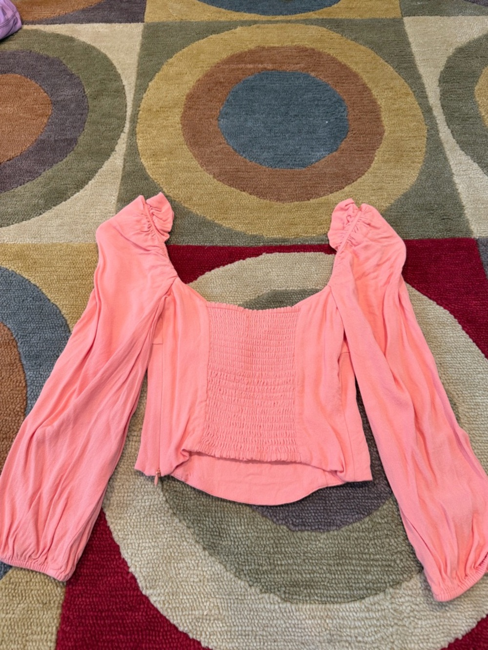 Aritzia Wilfred Novella Blouse Top Peach Pink Puff Sleeve Sweetheart Neck Small - Picture 4 of 4